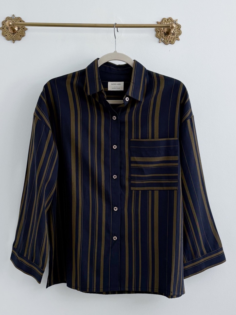 Paper Label Stripe Button Down Shirt Small